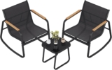 SONGMICS Garden Furniture Set, Patio Furniture, 2 Rocking Chairs and Table, Outdoor Furniture, Steel, with Armrests, Breathable Synthetic Fabric, Backyard, Terrace, Ink Black GGF0027BZ01