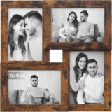 SONGMICS Picture Frame Collage 4 Photo Frames for 10 x 15 cm Pictures, Photo Collage, Wall Collage, Multi-Frame, Wall Decoration, Christmas, Vintage Brown RPF025X01
