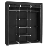 SONGMICS RYG12B Folding Wardrobe, Fabric Cabinet with 2 Clothes Rails, 175 x 150 x 45 cm, Black, Canvas