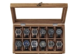 SONGMICS Rustic Walnut Watch Box with 12 Slots
