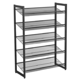 SONGMICS Shoe Rack, 5-Tier Stackable Shelf, Metal Shoe Organiser with Adjustable Flat or Angled Shelves, 30.5 x 74 x 103.8 cm