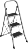 SONGMICS Step Ladder, 3-Step Ladder, Folding Ladder, Safety Lock, Space-Saving Storage, Holds up to 150 kg, Dove Grey GSL003GY01