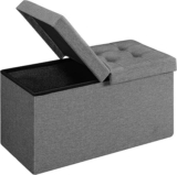 SONGMICS Storage Ottoman, Foldable Storage Bench, 38 x 76 x 38 cm, Flipping Lid, 300 kg Load Capacity, for Hallway, Living Room, Bedroom, Dark Grey LSF86GYZ