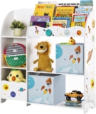 SONGMICS Toy and Book Organizer for Kids, Kids Bookshelf and Toy Storage, Storage Organizer with 2 Storage Boxes, for Playroom, Childrens Room, Living Room, Cloud White with Motif GKR42WT
