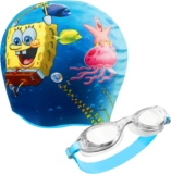 SPONGEBOB SQUAREPANTS Kids Swim Goggles and Swim Cap Set Anti-Fog UV Protection