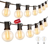 SUPERFA 30M/100FT Outdoor Festoon Lights, Mains Powered Waterproof Garden String Lights with 502 G40 Shatterproof LED Bulbs Energy Class A