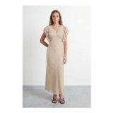 Save 50% on Polka Dot Print Ruffled Sleeve v Neck Maxi Dress at Warehouse