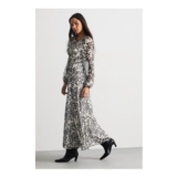Save 50% on Shirred Bodice Detail Dogstooth Printed Midi Dress at Warehouse