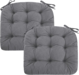 Seat Pad for Dining Chair Set of 2, 7cm Thick Kitchen Garden Chair Cushions Turfted Chair Pads with Ties, Comfortable Soft Indoor Outdoor Seat Cushion, Reversible, 40x40cm, Light Gary