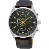 Seiko Conceptual Quartz Chronograph Green Sunburst Dial Leather Strap Mens Watch SSB385P1
