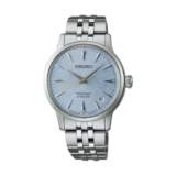 Seiko Presage Frozen Skydiving Diamond Cocktail Time 34mm Blue Dial Stainless Steel Bracelet Automatic Watch, Model: SRPL61J1