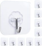 Self Adhesive Wall Hooks 10kg Max 10 Pack Heavy Duty Sticky Hooks for Hanging, Waterproof Bathroom & Home Wall Hooks (No Drilling)