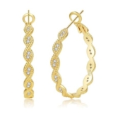 Senteria Gold Plated Twisted Hoop Earrings, 30mm CZ, Hypoallergenic