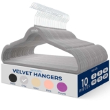 SereneLife Velvet Hangers 10 Pieces, Non Slip Heavy Duty Hanger Set with 360 Swivel Hook Grey