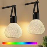 Set of 2 Rechargeable Wall Lights – RGB Battery Operated Wall Lights Indoor 2500mAh Wireless Wall Sconces Cordless Wall Lamps for Living Room & Bedroom (No Remote)