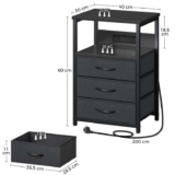 Seventable LED Bedside Table with Charging Station & 3 Storage Drawers with code