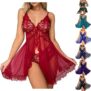 Sexy Lingerie for Women Sets Lace Sheer Mesh Naughty Babydoll Matching Bra and Knickers V-Neck Push Up Crotchless Nightwear for Valentines Halter Glamorous Underwear, S-XXXL
