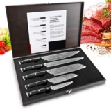 Sharp Knife Set, 5 Pieces Professional Chef Knives Sets, Damascus Kitchen Knives with Gift Box, Stainless Steel Finish Blades Resembling, Includes Chef, Paring, Utility, Slicing, 2 Sankotu