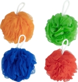 Shower Puff, Bath Puff,Shower Sponge Extra Large 80g, 4 Pack Scrunchie Body Scrubber Exfoliating Soft Mesh Sponge (Orange, Red, Blue, Dark Green)