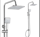 Shower Riser Rail Kit with Rainfall and Handheld Square Shower Heads, Shelf and Hoses – Chrome GO-9-4