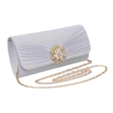 Silver Clutch with Diamante Buckle and Detachable Chain