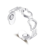 Silver Openwork Heart Magnetic Ring, Adjustable for Women, Gift Box