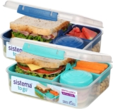 Sistema Bento Box LUNCH Bento School Lunch Boxes with Compartments 1.65 L Food Storage Containers in Minty Teal & Ocean Blue 2 Count