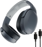 Skullcandy Crusher Evo Wireless Bluetooth Headphones with Multi-Sensory Bass and Charging Cable, Noise Isolating Over-Ear Fit, Up to 40 Hours Battery, Microphone for iPhone Android – Chill Grey