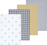 Sleepdown Bubble Bee Printed & Waffle Tea Towels 100% Cotton Half Panama – Super Absorbent Luxury Hotel Quality Kitchen Towel – Pack of 4 – White – 46cm x 65cm