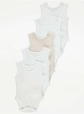 Sleeveless/Sleeved Baby Bodysuits 5 Pack, Pink/Neutral/Blue From 9lbs to 12 Months