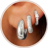 Small Hoop Earrings Set for Women,14K Gold Plated Hypoallergenic Hoops, Trendy Small Chunky Sterling Silver Earrings Set for Multiple Piercing Jewelry Gift