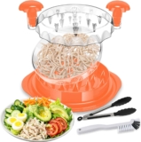 SoLuna. Chicken Shredder 30cm, XL Size, 3 Layers – Chicken Meat Shredder Tool Twister with Cleaning Brush, Food Tong, Anti-Slip Base – Pulled Pork, Beef, Veggies – Dishwasher Safe & BPA Free (Orange)