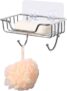 Soap Dish, Stainless Steel Soap Holder Adhesive with Hook for Shower Bathroom Kitchen