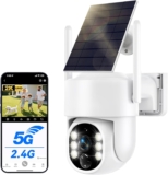 Solar Camera Outdoor Wireless, 5G WiFi Solar Security Cameras for Home Security Battery Powered, Color Night Vision, 360 View Pan Tilt PTZ, PIR Human Motion Detection Alerts, Siren Alarm, 2-way Talk