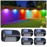 Solar Fence Lights, 4 Pack Wall Solar Lights Outdoor Garden Fence with White Light and Multi-Color Lights