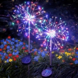 Solar Garden Lights Outdoor Waterproof Yard Decorations, 2 Pack 150 LEDs Pathway Lights Stake, Fairy Firework Light for Patio Lawn Courtyard Flowerbed Party Wedding Starburst Multicolor