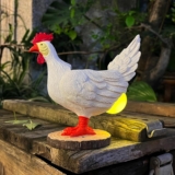 Solar Garden Statues Outdoor Decor – Miniature Chicken Egg Lamp Figurine Halloween Decorations Chickens Lights with Egg in Butt LED 3D Sculpture for Patio, Lawn – Unique Christmas Housewarming Gift