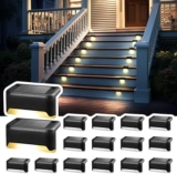 Solpex Solar Deck Lights, 16 Pack Solar Lights Outdoor Garden, Waterproof for Outdoor Stairs, Step, Fence, Yard, Patio, Pathway(Black Warm White)