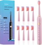 Sonic Electric Toothbrush for Adults & Kids – 5 High-Performance Modes, 8 Replacement Heads, 2.5-Hour Fast Charge, Built-in Smart 2-Minute Timer, IPX7 Waterproof, 35 Day Battery Life – Pink