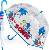 Sonic The Hedgehog Umbrella – Folding Dome Birdcage Kids Umbrella Boys and Girls – Lightweight Travel with J-Handle – Official Merchandise