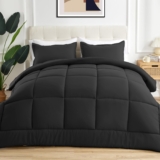 Sonvie Single Comforter, Breathable Microfibre 200gsm Down Alternative Filling Cosy and Lightweight Quilt, Reversible Comforter with 8 Corner Tabs Easy Care Black Unisex for Boys Girls