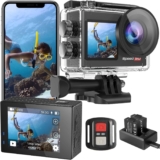 Speed 20 Action Cam 4K60FPS 40MP WiFi Underwater Camera 40M Waterproof Ultra HD Touchscreen 170 Ultra Wide Angle Ice Stabilisation 5X Zoom, 2.4G Remote Control and 2 Batteries 1350mAh