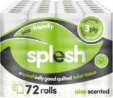 Splesh by Cusheen Toilet Roll 72 Rolls – Aloe Vera Scent Bulk Family Pack Soft 3 Ply Quilted Bathroom Tissue Loo Rolls Eco-Friendly, Sustainable Toilet Paper