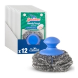 Spontex Handy Tough Kitchen Scourers, Rust-Free Stainless Steel, 12 Count