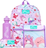 Squishmallows School Bag 4 Piece Set Kids Backpack and Lunch Bag Set with Pencil Case and Water Bottle Childrens Backpacks Official Merchandise (NDSM85636)