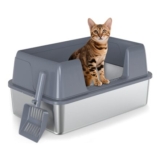 Stainless Steel Cat Litter Tray with Scoop, XL, Grey