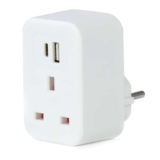 Status UK to European Power Adaptor, 1-Way, 2.4A USB-A & USB-C Ports White