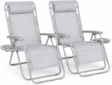 Straame Zero Gravity Chairs Set of 2,Folding Reclining Garden Chairs, Textilene Outdoor Chair, Lockable 170 Sun Loungers for Garden, Steel Frame, 150 kg Max Load(Classic, Silver Grey)