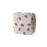 Strawberry Beige Corduroy Mini Makeup Bag with Zipper