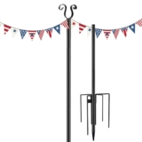 String Light Pole Festoon Light Pole 5-Prong Base 8.9FT Metal Garden Poles with Hooks – Heavy Duty Rustproof Light Posts for String Lights Lanterns Flags Wind Chimes Patio Garden Party Wedding